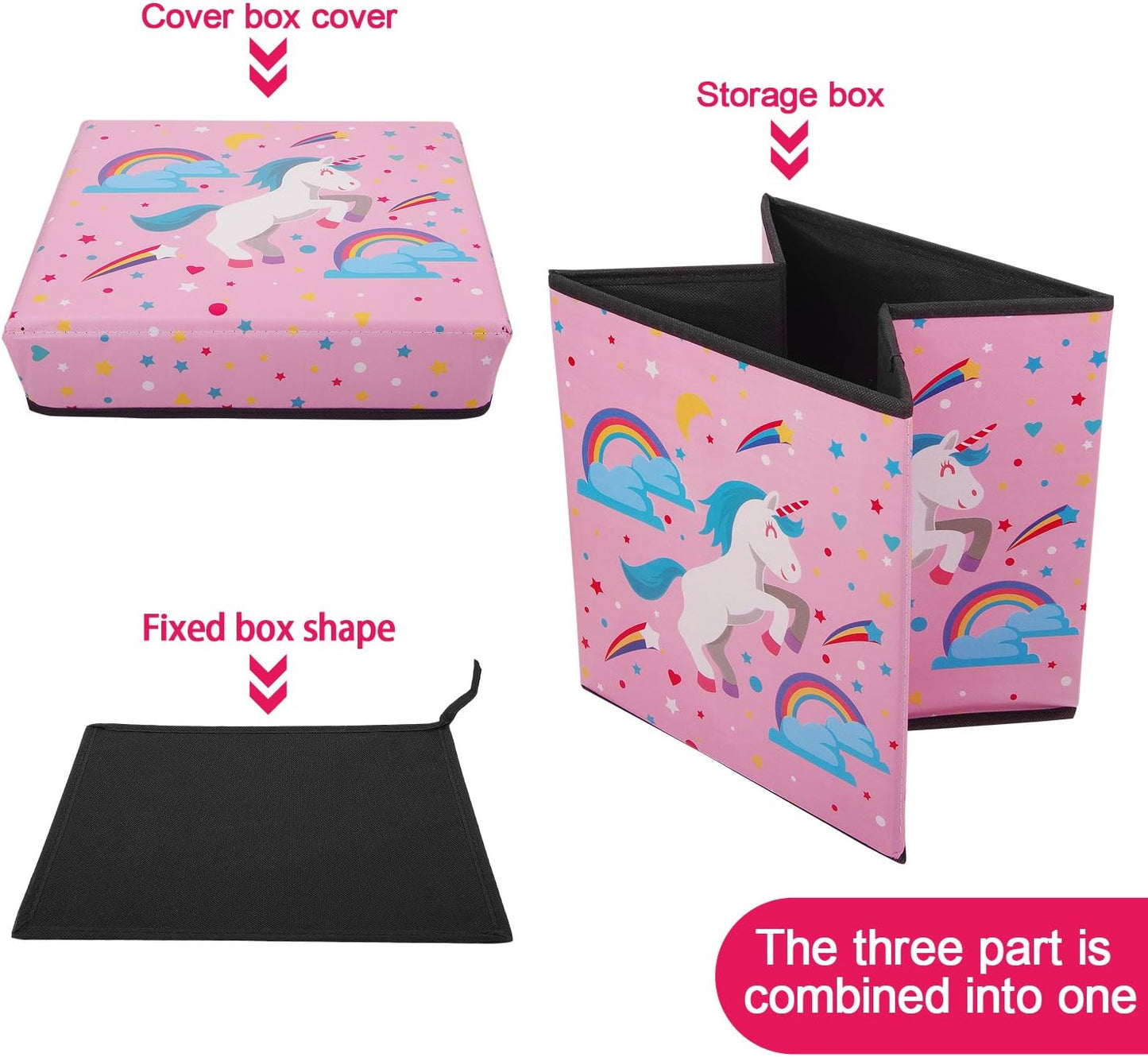 Foldable Cube Storage Toy Box - Folding Storage Ottoman Bedroom Stool Seat Children for Kids & Toddlers (Pink)