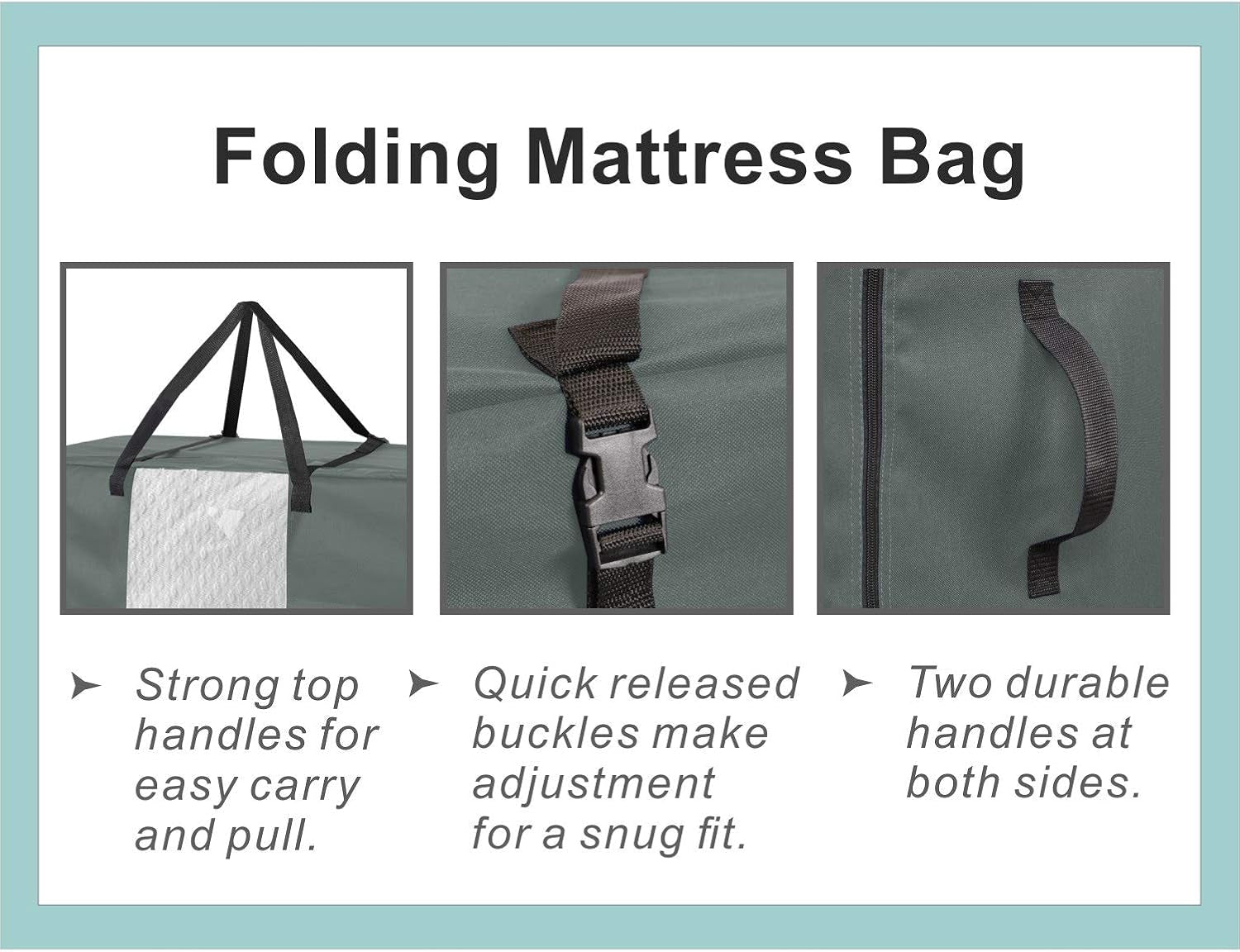 Folding Mattress Storage Bag - Durable Carry Case Fits for Tri-Fold up to 6 Inches Queen Mattress, Grey