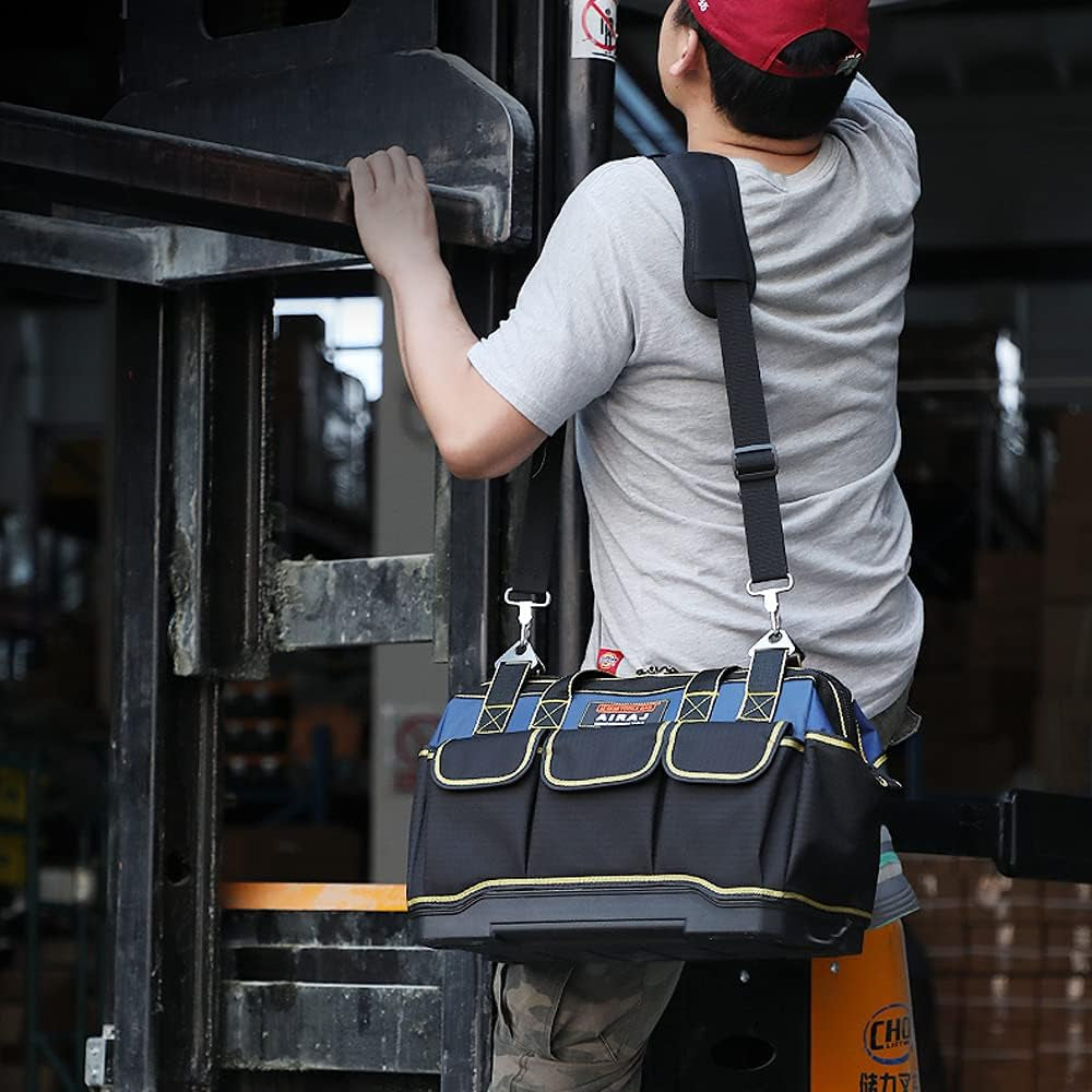 Tool Bag,16 Inch Waterproof Tool Bag Organizer with ABS Molded Hard Base,Soft Padded Handle and Shoulder Strap,Oxford Cloth,Tool Bags for Men & Women