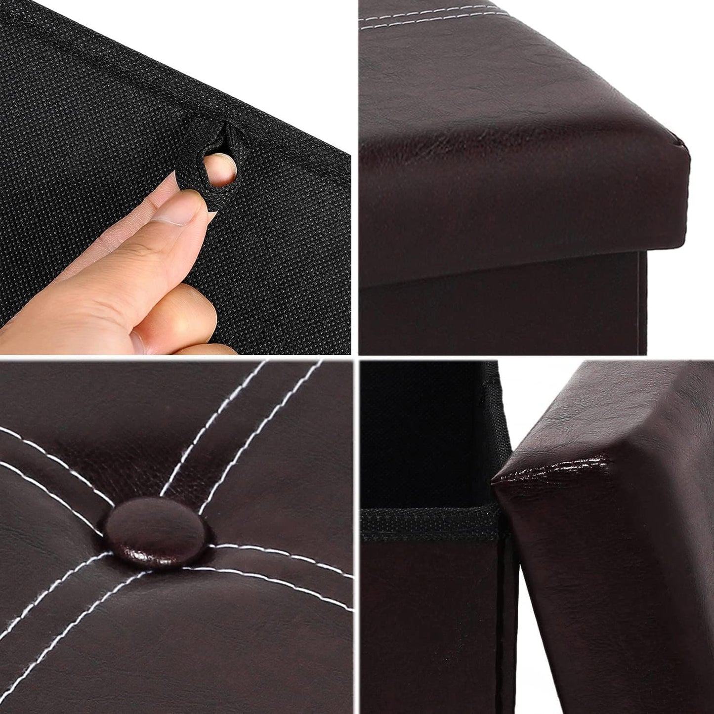 Folding Storage Ottoman, Faux Leather Footrest Seat Coffee Table Toy Chest Kids, Brown 11.8"X11.8"X11.8"