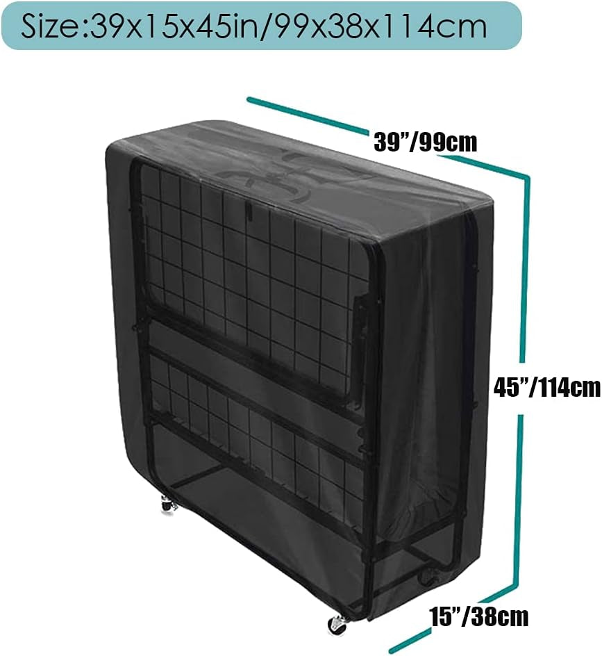 Universal Folding Bed Storage Cover for Twin Size Waterproof Rollaway Bed Cover Dustproof Guest Bed Protector with Zipper for Home Office Hospitality Indoor Outdoor Easy to on and Off