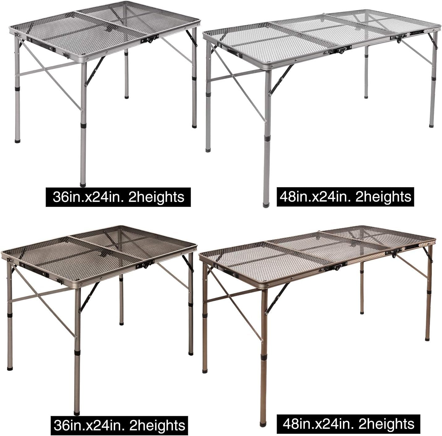 48X24 Long Folding Grill Table for Outside, Lightweight Portable Metal Aluminum Outdoor Grill Table with Adjustable Height Legs, Great for Camping Picnic Cooking BBQ, Silver 4Ft