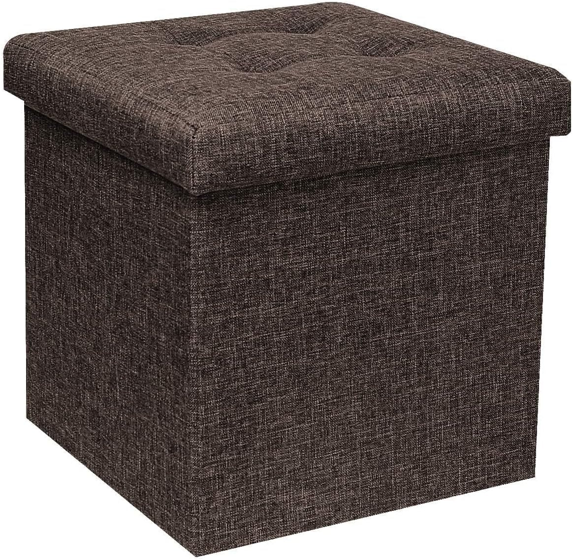 Storage Ottoman Cube, Toy Chest Folding Footrest for Living Room Seat, 12.6"X12.6"X12.6" (Linen Brown)