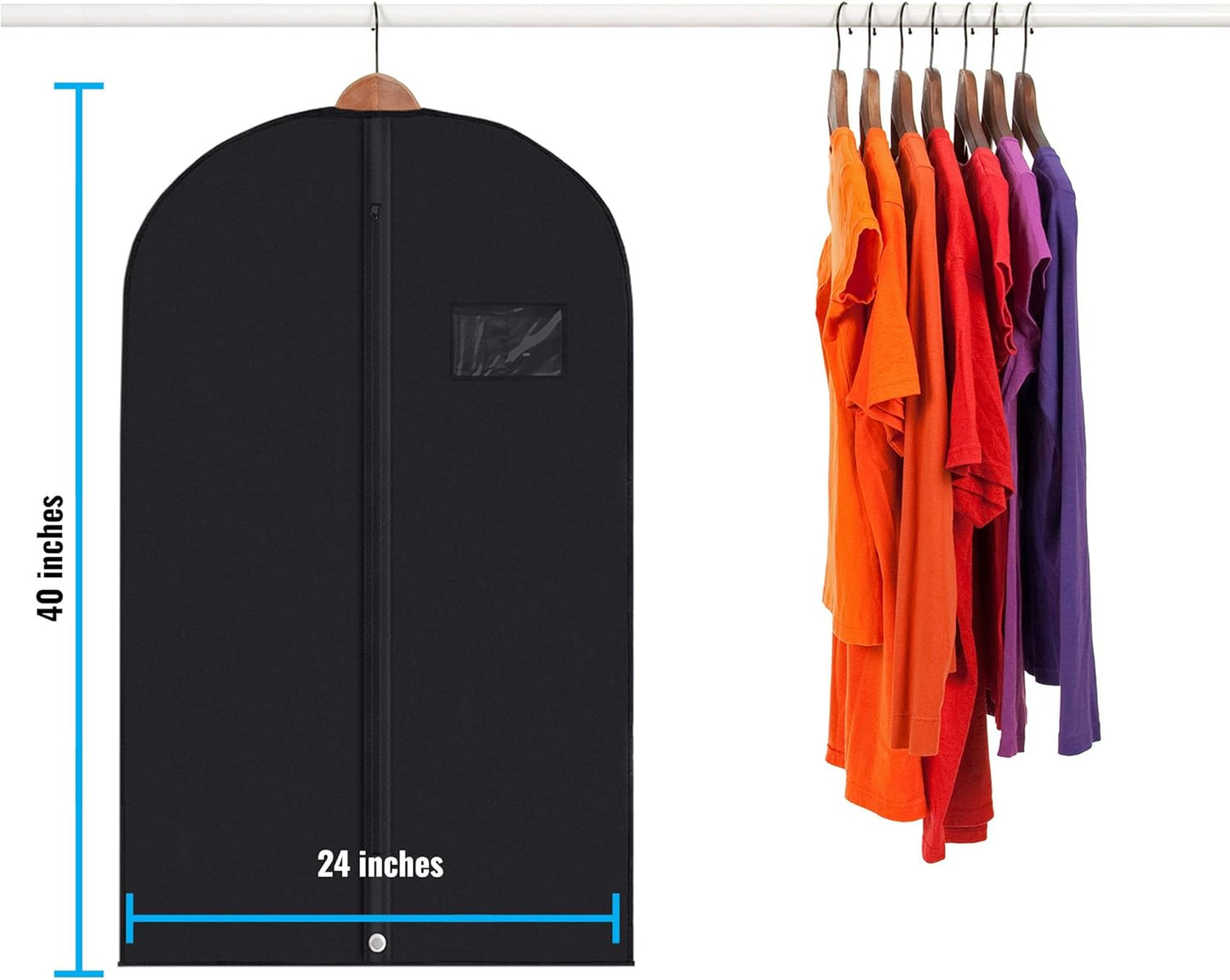 40" Black Garment Bags Suit Bag for Travel & Clothing Storage of Dresses, Shirts, Fur Coats, Jackets & Dance Costumes - Hanging Suit Cover for Men & Women Closet Storage Garment Protector