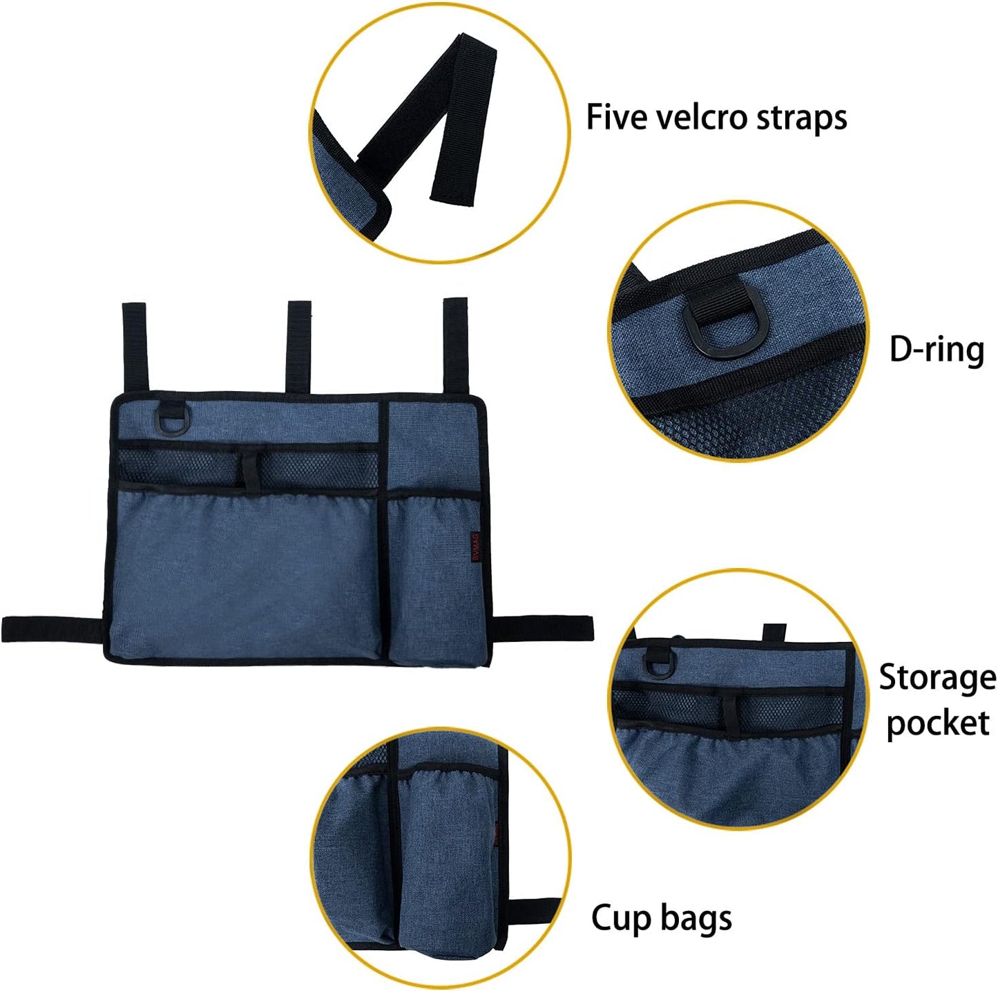 Walker Bag Pouch Basket with Cup Holder Armrest Attachments Hand Free Storage Bags Waterproof for Folding Rollator Accessories Suit for Elderly Seniors Handicap Disabled (Blue)