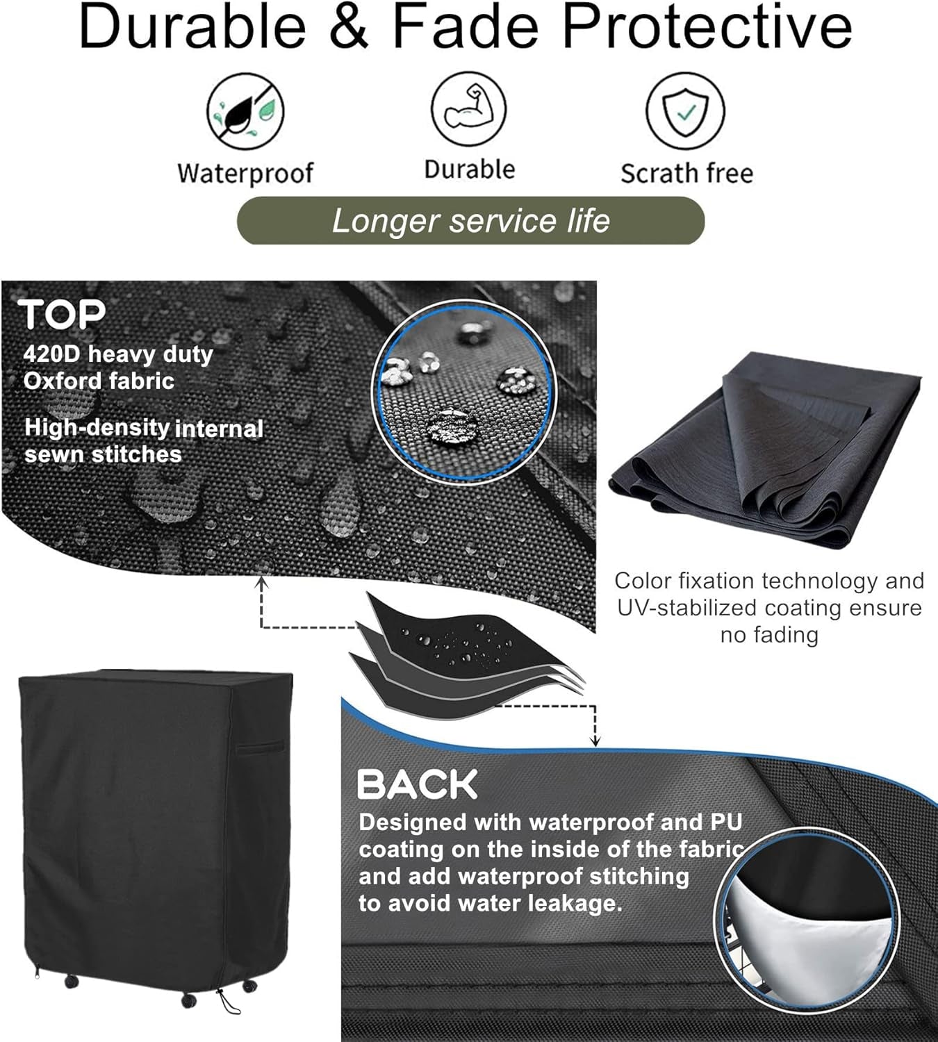 33 in Folding Bed Cover, Black Rollaway Bed Storage Cover for Fold up Bed, Thickened Folding Cot Bed Cover, with Metal Zipper and Adjustable Drawstring, Dustproof and Waterproof