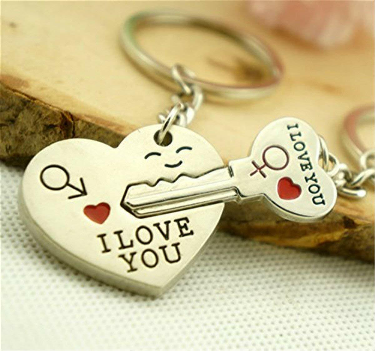 Romantic Couple Keychain Set–Heart Keyring Love Keyfob Valentine’S Day Gift Pair