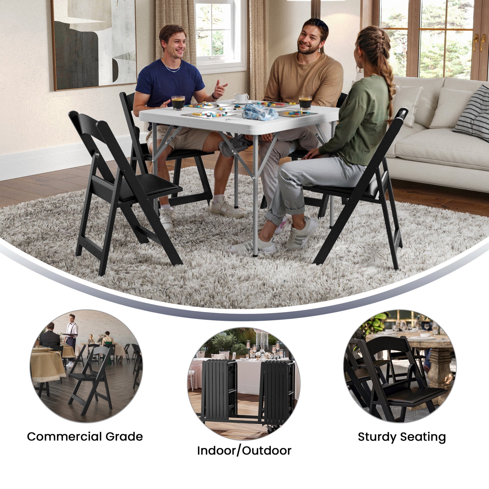 Hercules Folding Chair - Black Resin – 800LB Weight Capacity Comfortable Event Chair - Light Weight Folding Chair