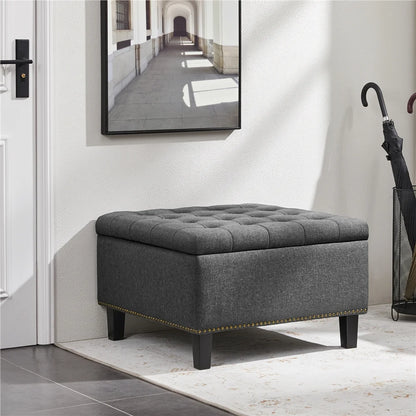 Modern Linen-Like Storage Ottoman Bench with Button-Tufted for Entryway, Dark Gray