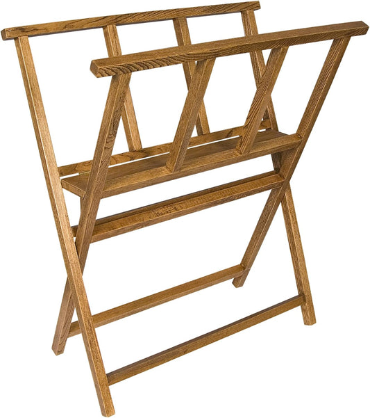 Folding Wood Large Print Rack - Perfect for Display of Canvas, Art, Prints, Panels, Posters, Art Gallery Shows, Storage Rack - [Walnut Stain Finish]