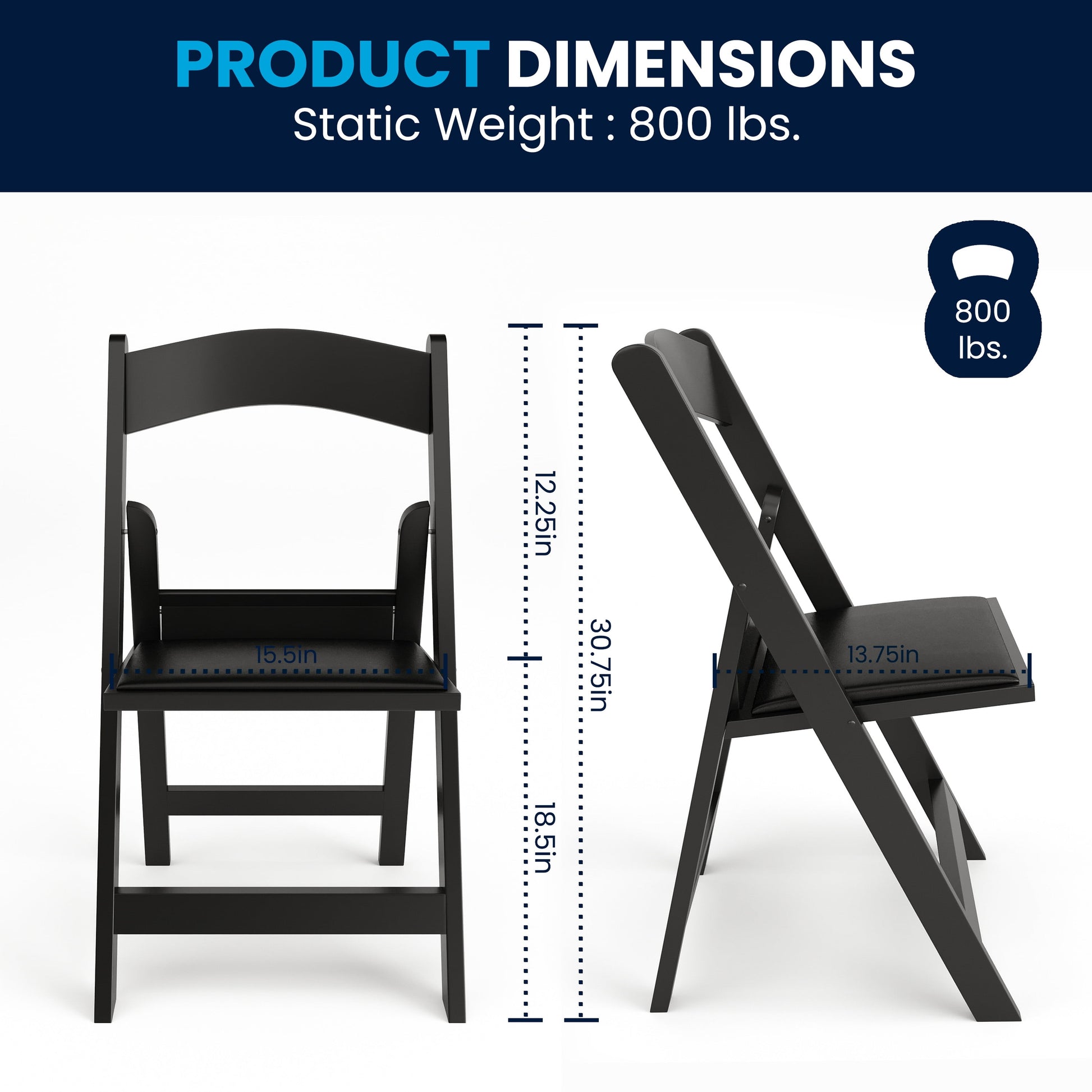 Hercules Folding Chair - Black Resin – 800LB Weight Capacity Comfortable Event Chair - Light Weight Folding Chair
