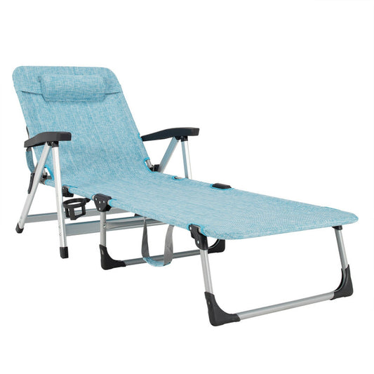 Beach Folding Chaise Lounge Recliner with 7 Adjustable Positions