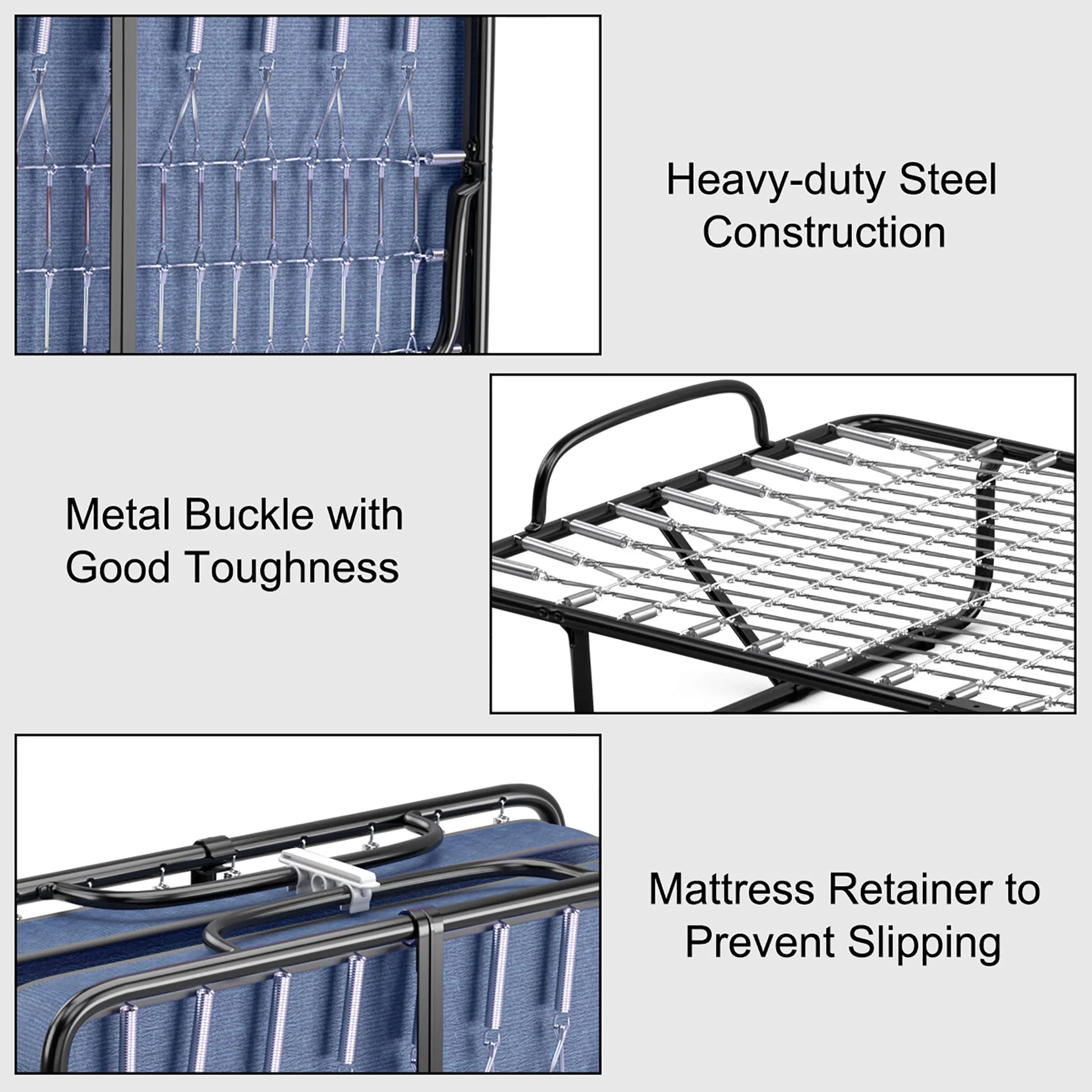 Folding Bed with Mattress Portable Rollaway Guest Cot Memory Foam Made in Italy Navy