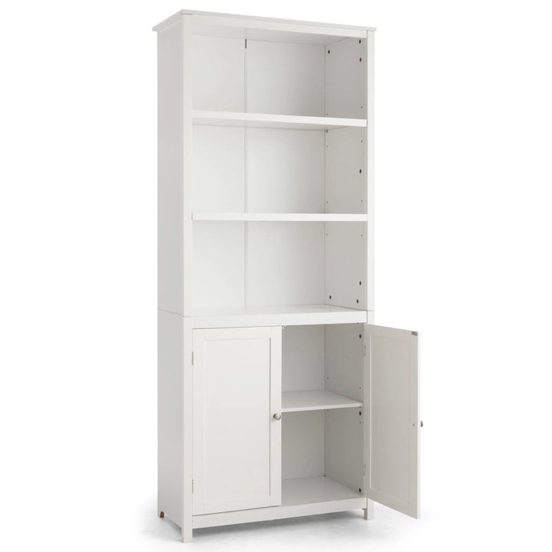 Standing Wooden Bookcase with 3 Tier Open Book Shelving and Double Doors