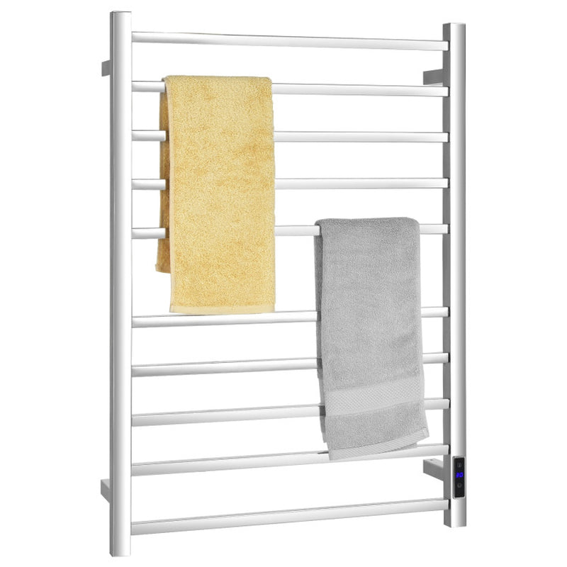 10 Bar Towel Warmer Wall Mounted Electric Heated Towel Rack with Built-In Timer