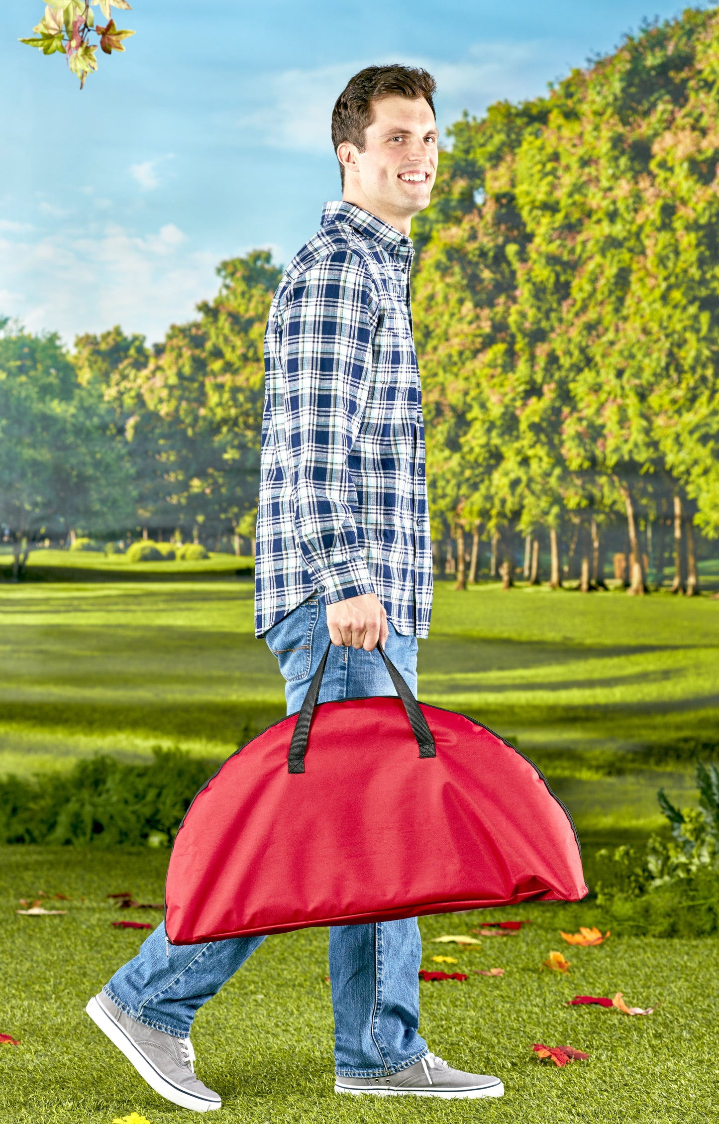 Folding Picnic Table with Shelf Portable Drink Holders Storage Sports Tote Bag (Red)