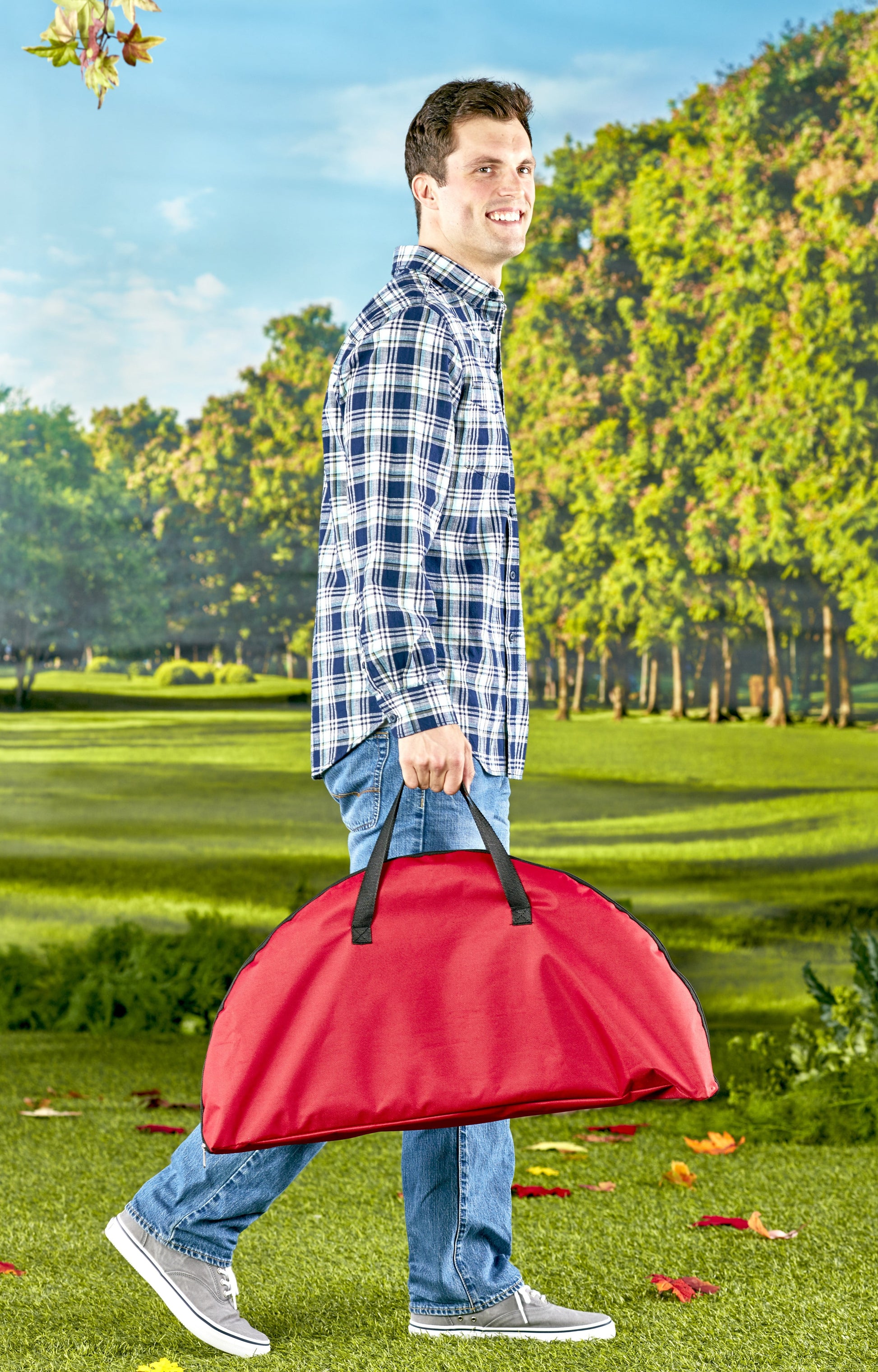 Folding Picnic Table with Shelf Portable Drink Holders Storage Sports Tote Bag (Red)