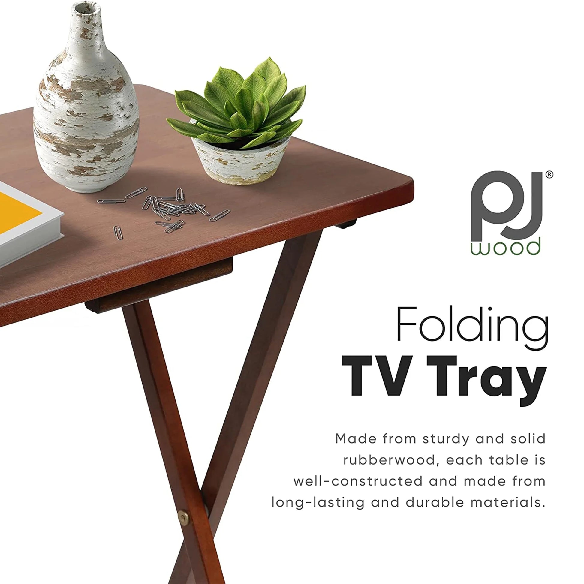 Folding TV Tray Tables with Storage Rack, Honey Oak, 5 Piece Set