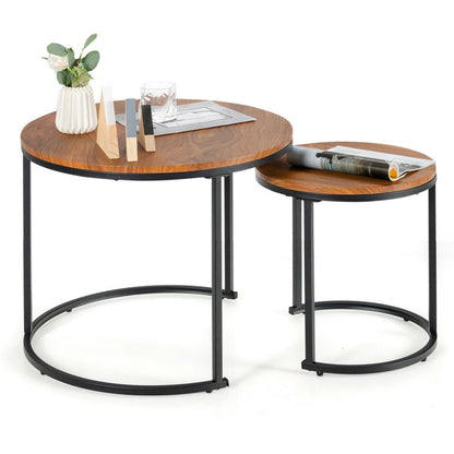 Set of 2 Modern round Stacking Nesting Coffee Tables for Living Room
