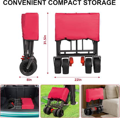 Collapsible Canopy Wagon - Heavy Duty Utility Outdoor Garden Cart - with Adjustable Handles , for Shopping, Picnic, Camping, Sports - Red