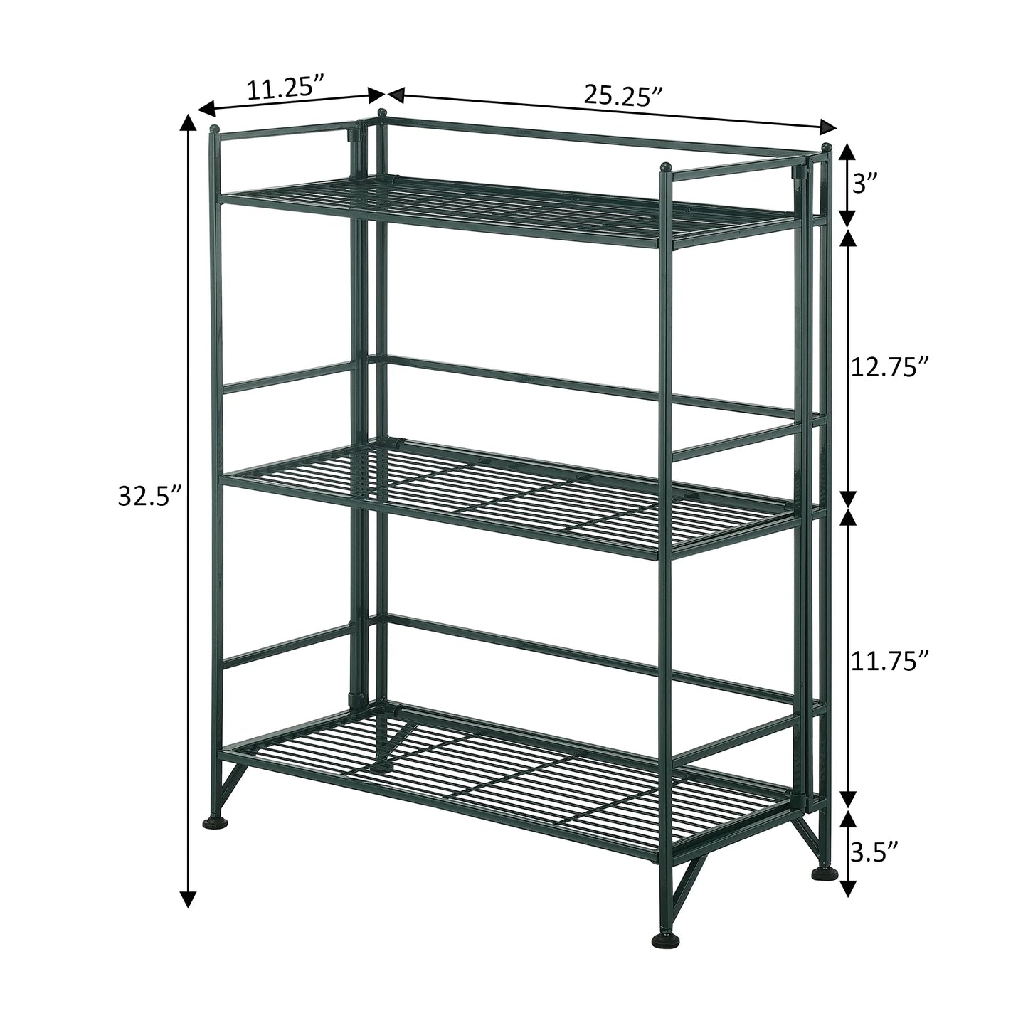 Xtra Storage 3 Tier Wide Folding Metal Shelf, Forest Green