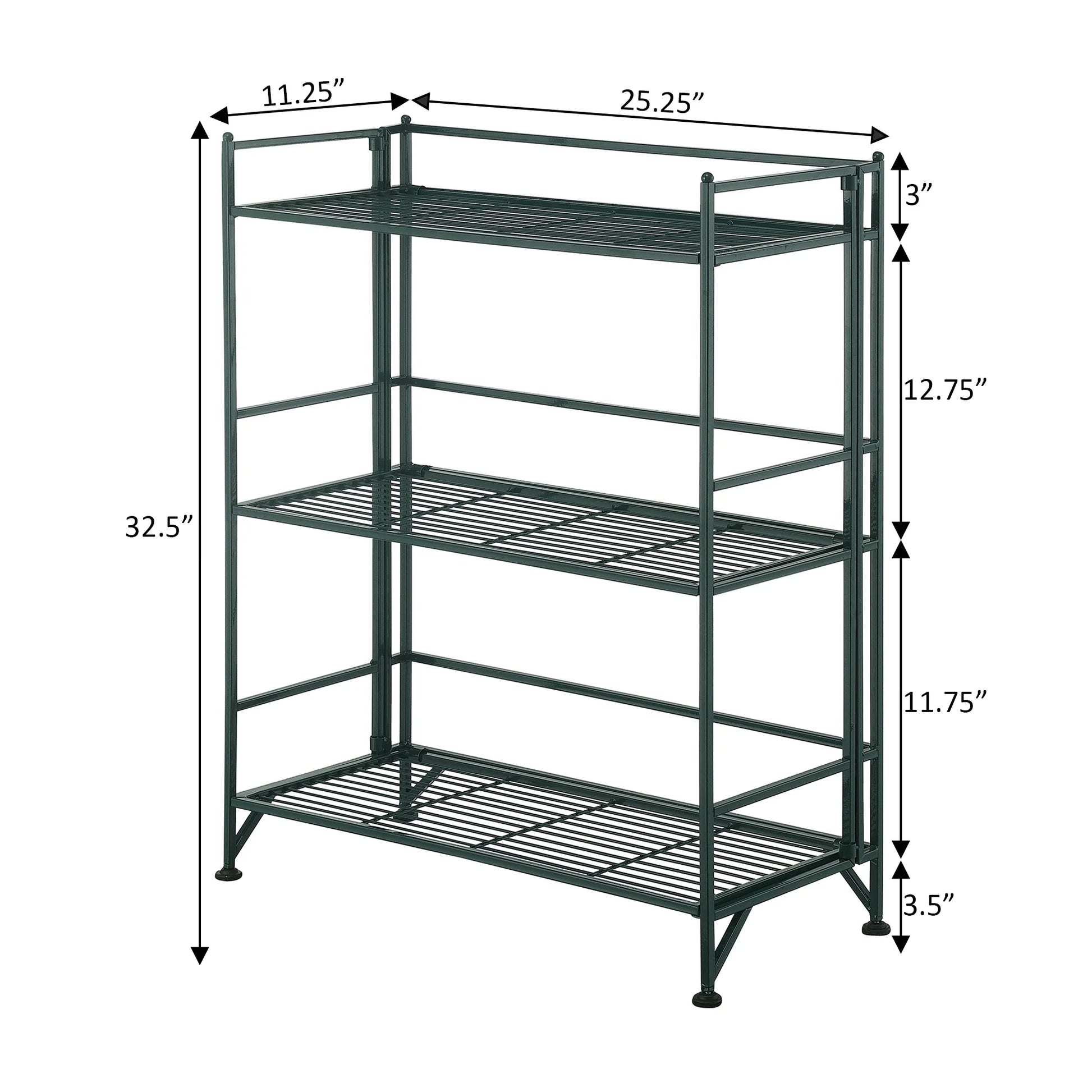 Xtra Storage 3 Tier Wide Folding Metal Shelf, Forest Green