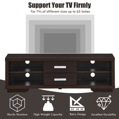 Modern TV Stand Entertainment Center with 2 Drawers and 4 Open Shelves