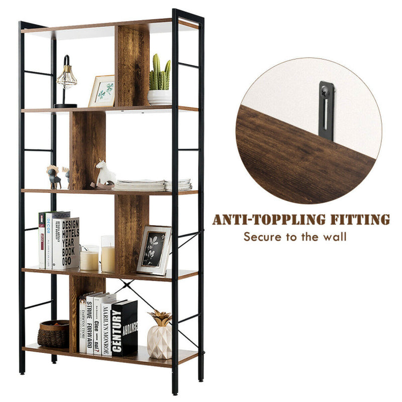 4-Tier Industrial Freestanding Bookshelf with Metal Frame