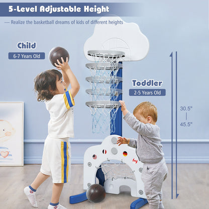 3-In-1 Kids Adjustable Basketball Hoop Set with Balls