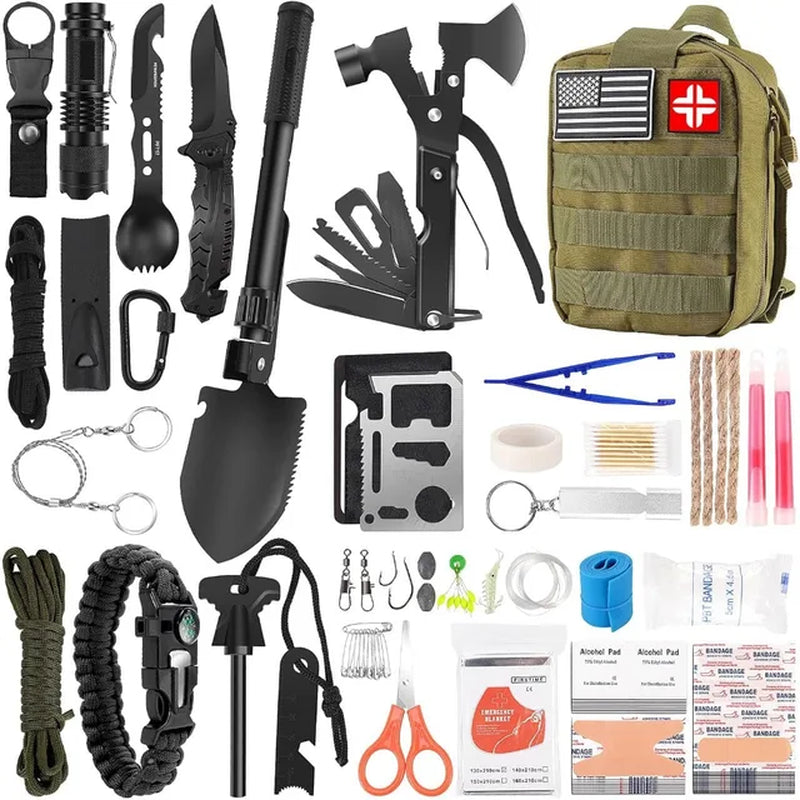 142Pcs Professional Survival Gear and Equipment with Molle Pouch, for Men Dad Husband Who Likes Camping Outdoor Adventure