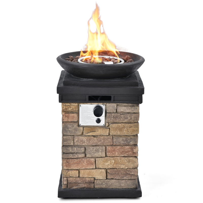 40000BTU Outdoor Propane Burning Fire Bowl Column Realistic Look Firepit Heater