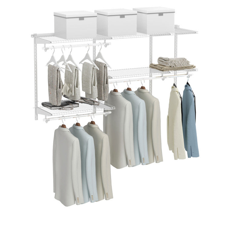 Adjustable Closet Organizer Kit with Shelves and Hanging Rods for 4 to 6 Feet