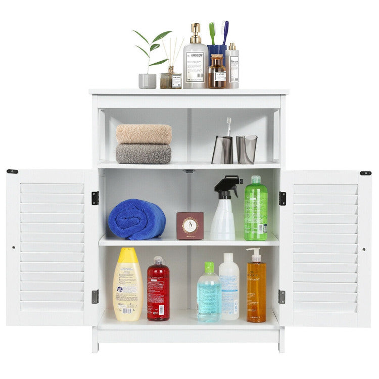 Wood Freestanding Bathroom Storage Cabinet with Double Shutter Door