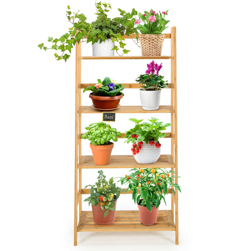 4-Tier Bamboo Bookshelf Ladder Shelf Plant Stand Rack