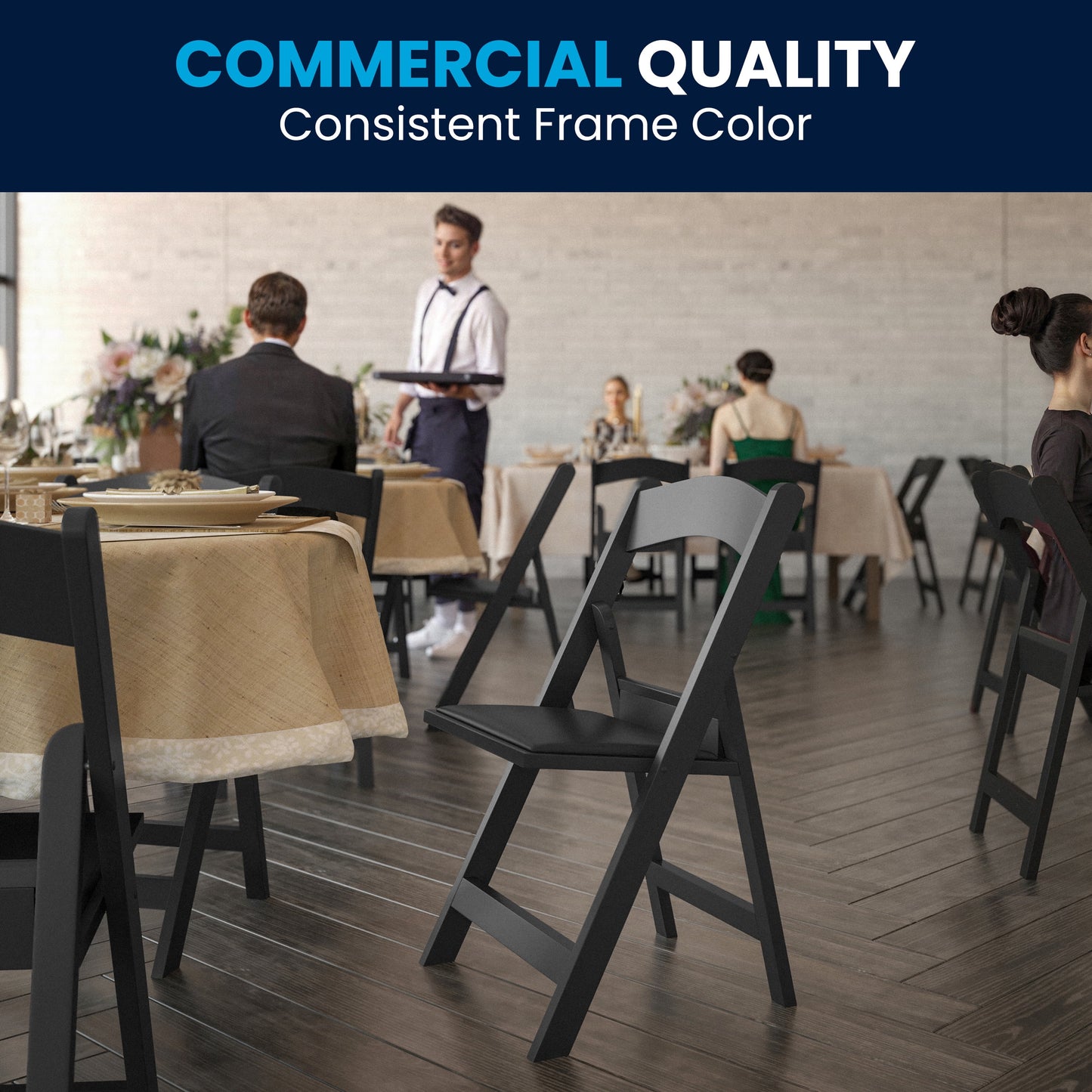 Hercules Folding Chair - Black Resin – 800LB Weight Capacity Comfortable Event Chair - Light Weight Folding Chair