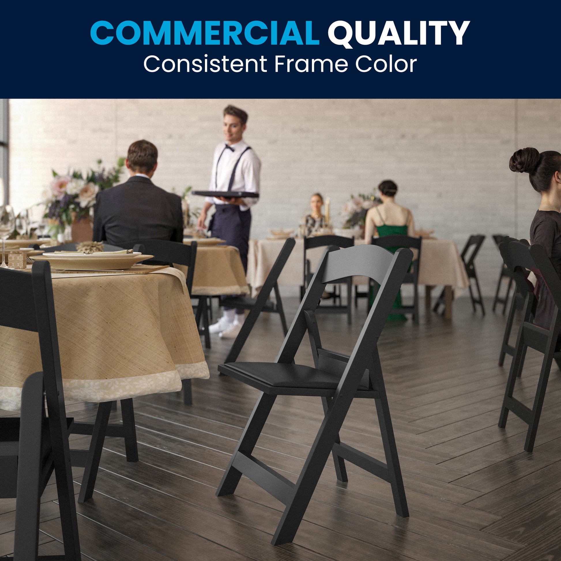 Hercules Folding Chair - Black Resin – 800LB Weight Capacity Comfortable Event Chair - Light Weight Folding Chair