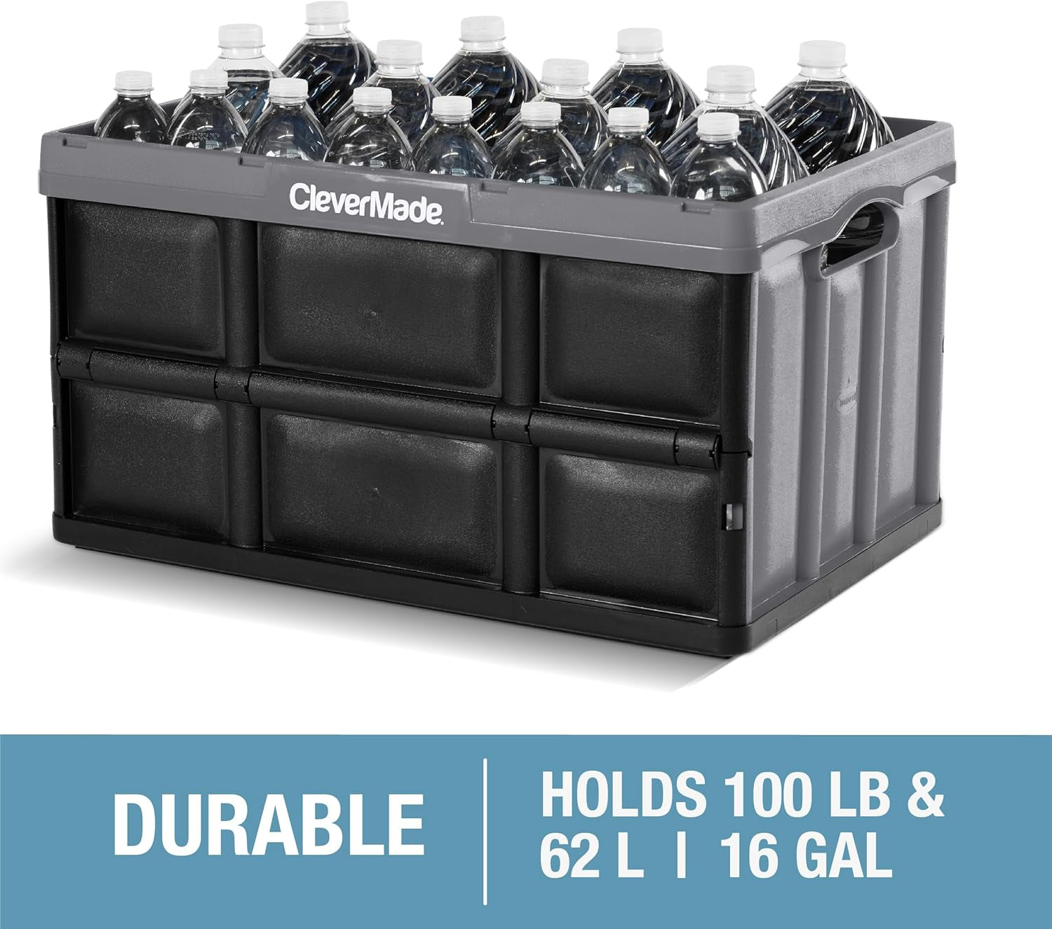Collapsible Storage Bins - Black 3 Pack 62L / 16 Gal Holds 100 Lbs - Stackable Containers Heavy Duty Capacity Crates Space-Saving