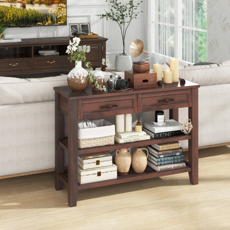 3-Tier Console Table with 2 Drawers for Living Room Entryway