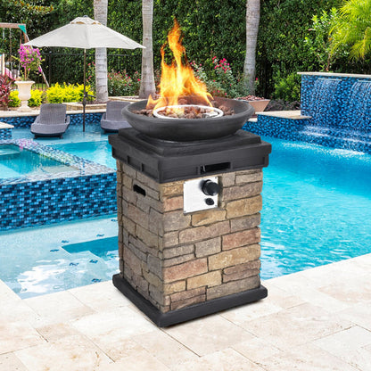 40000BTU Outdoor Propane Burning Fire Bowl Column Realistic Look Firepit Heater