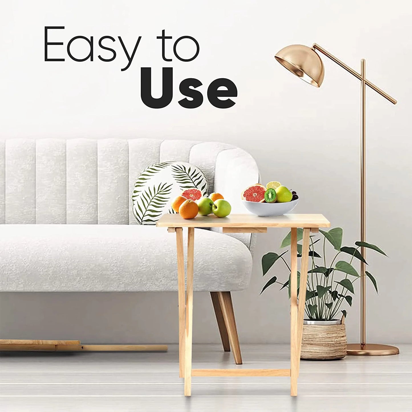 Folding TV Tray Tables with Storage Rack, Natural, 5 Piece Set