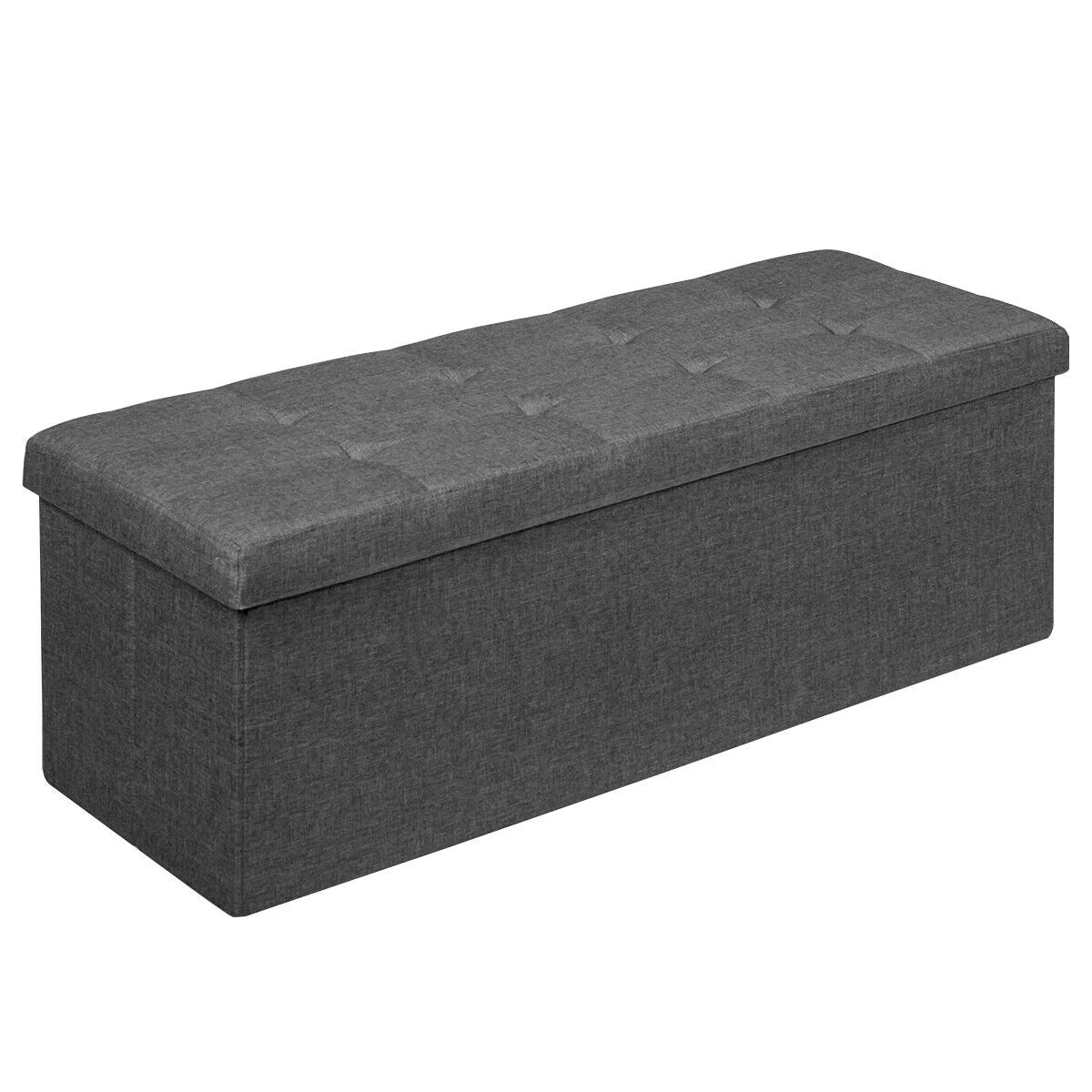 Dark Grey Storage Ottoman Fabric Folding Storage Chest with Divider Bed End Bench