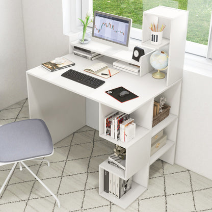 Modern Computer Desk with Storage Bookshelf and Hutch for Home Office