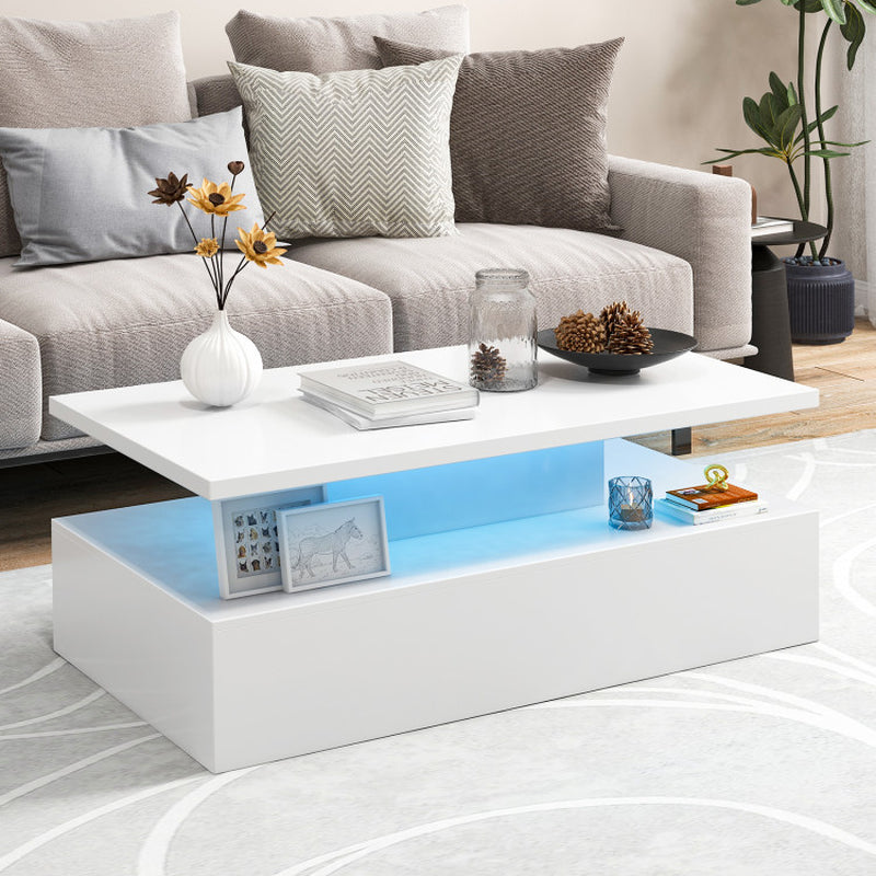 Modern 2-Tier High Glossy Table with Adjustable Light Colors for Living Room