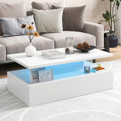 Modern 2-Tier High Glossy Table with Adjustable Light Colors for Living Room