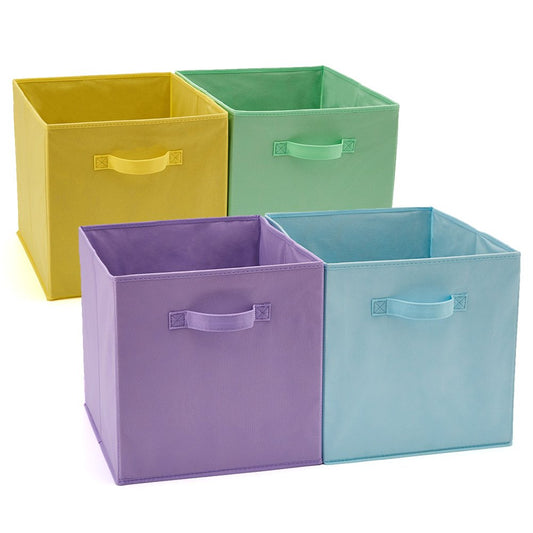 Set of 4 Foldable Fabric Basket Bin, 13 X 15 X 13 Inch Collapsible Organizer Storage Cube with Handles for Home, Bedroom, Baby Nursery, Office, Kids Playroom- Assorted Color