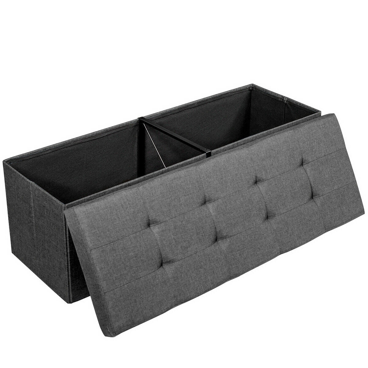 Dark Grey Storage Ottoman Fabric Folding Storage Chest with Divider Bed End Bench