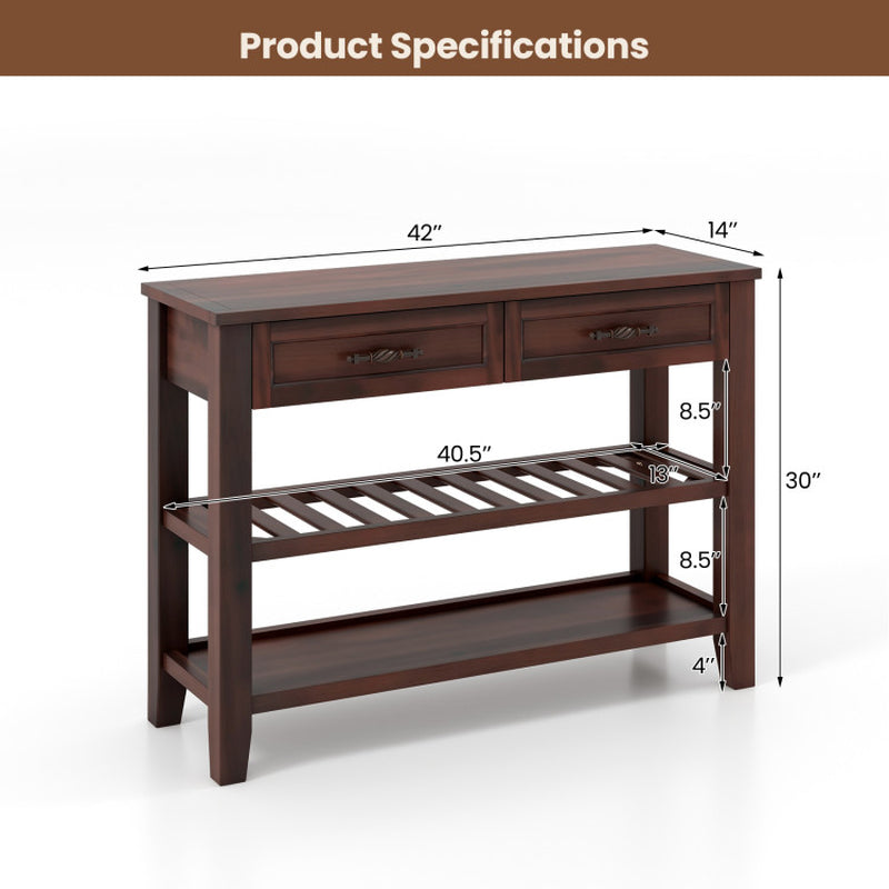 3-Tier Console Table with 2 Drawers for Living Room Entryway