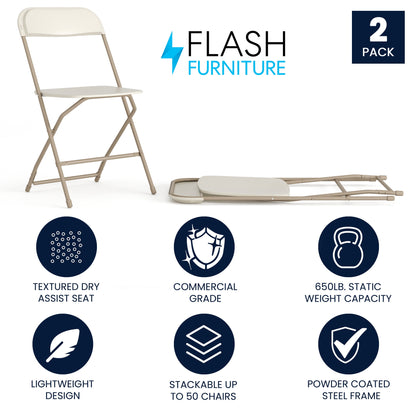 Hercules Series Plastic Folding Chair Beige - 2 Pack 650LB Weight Capacity Comfortable Event Chair-Lightweight Folding Chair