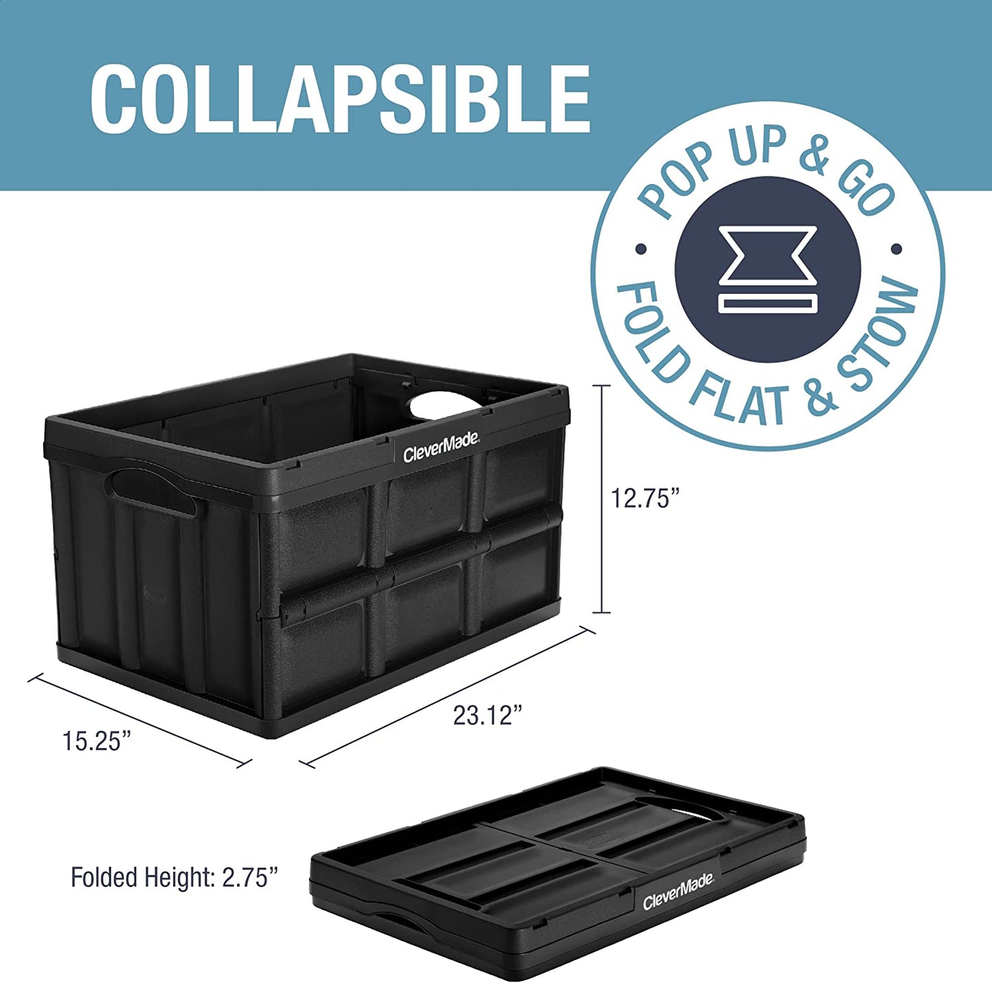 Collapsible Storage Bins - Black 3 Pack 62L / 16 Gal Holds 100 Lbs - Stackable Containers Heavy Duty Capacity Crates Space-Saving