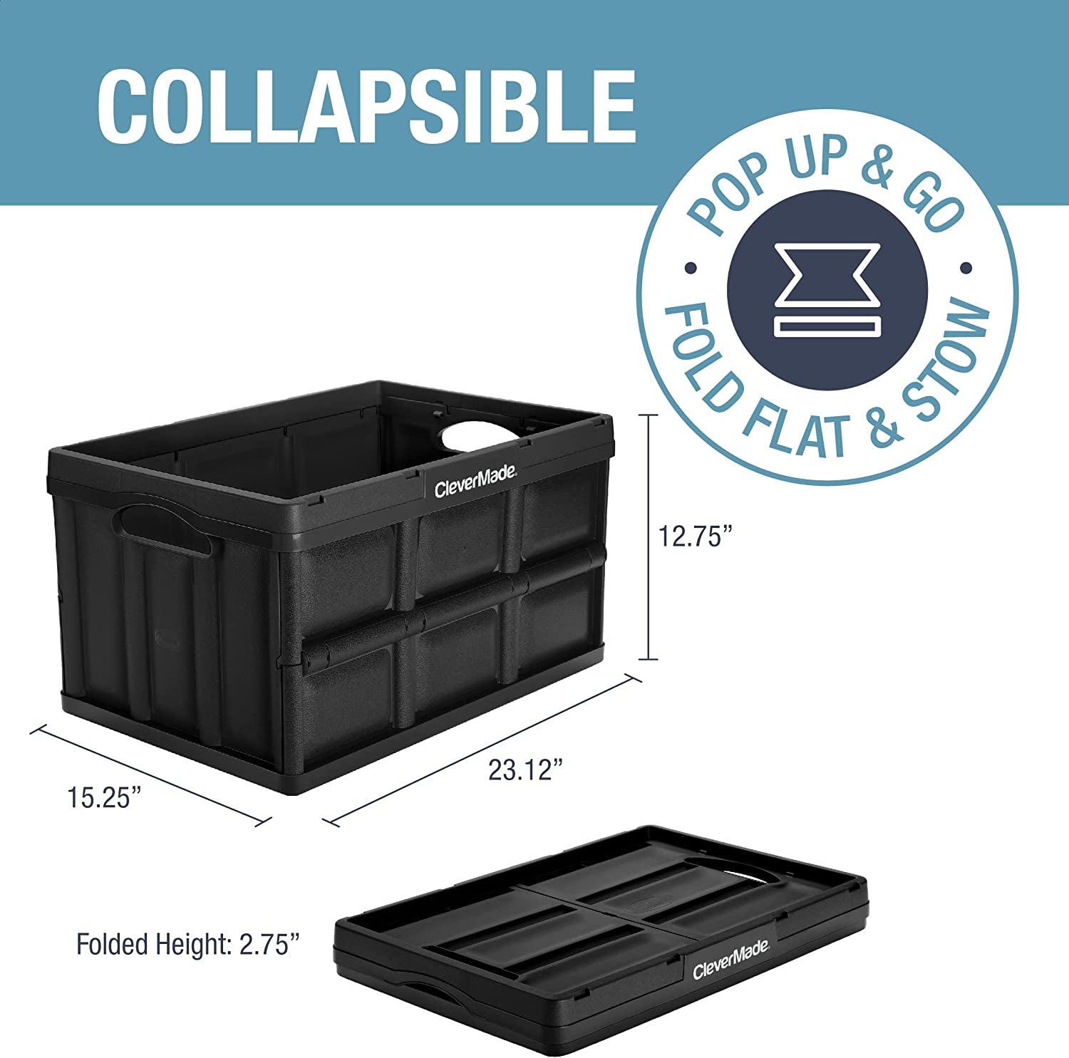 Collapsible Storage Bins - Black 3 Pack 62L / 16 Gal Holds 100 Lbs - Stackable Containers Heavy Duty Capacity Crates Space-Saving